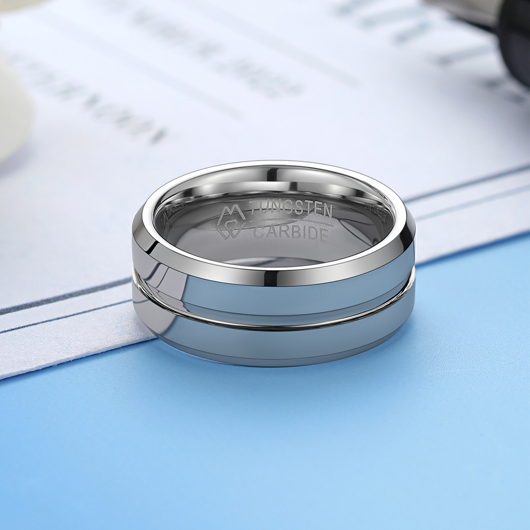 Tungsten Carbide Wedding Ring in White Gold, Tungsten-01