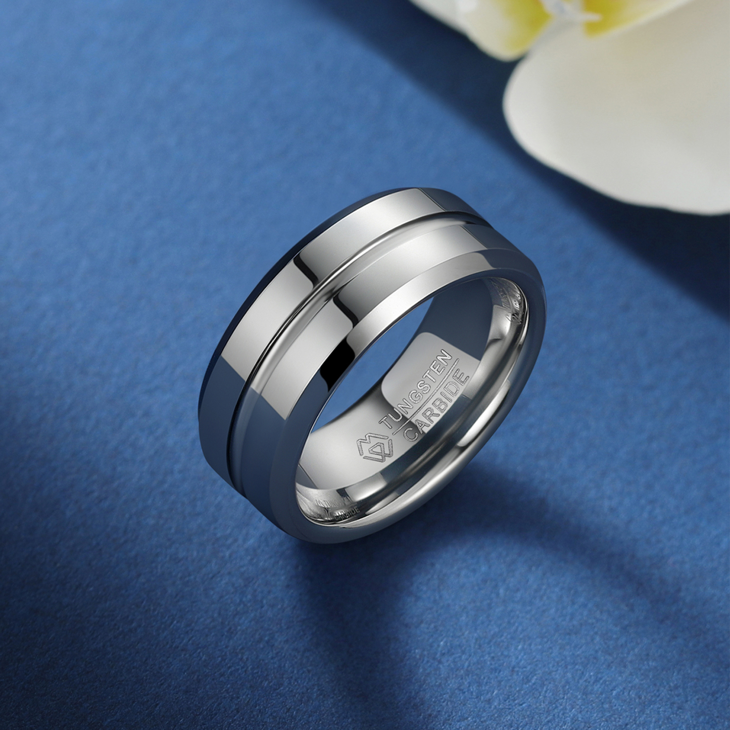 Tungsten Carbide Wedding Ring in White Gold, Tungsten-02