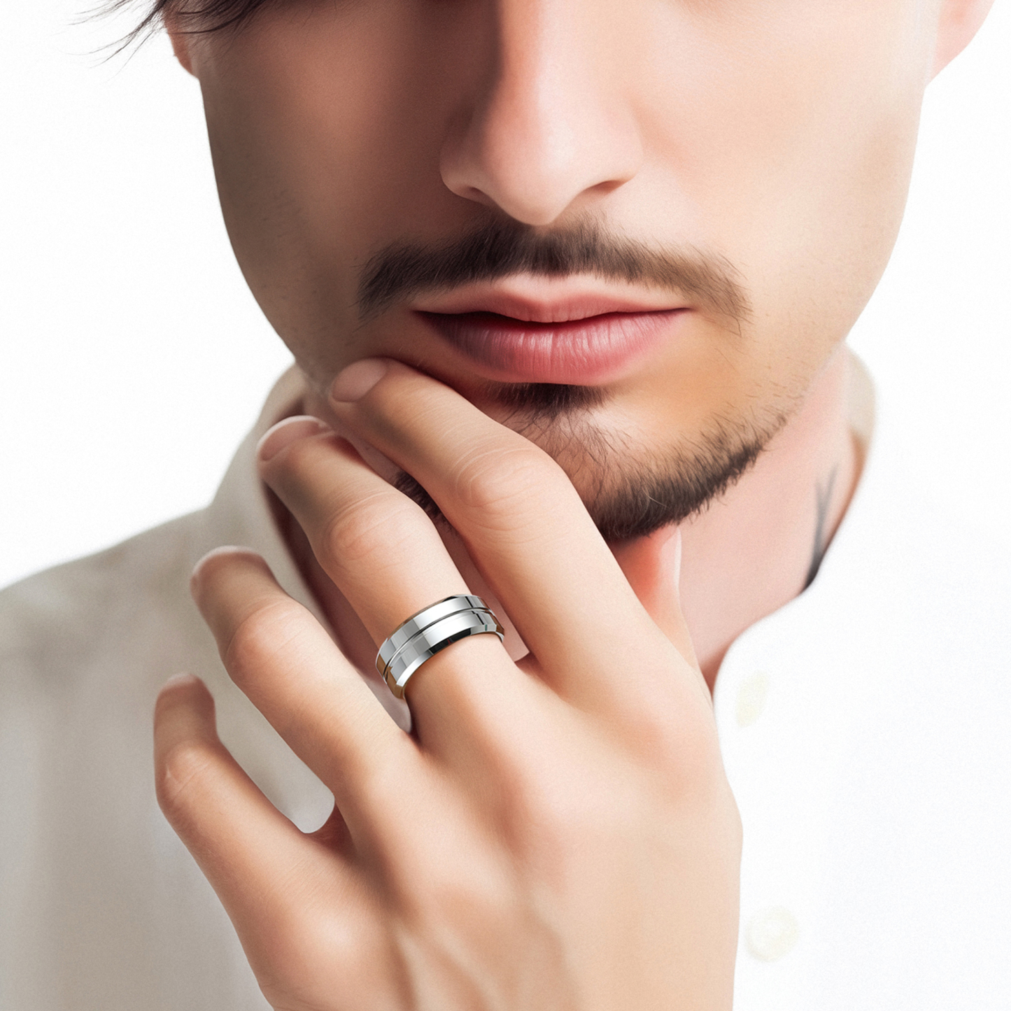 Tungsten Carbide Wedding Ring in White Gold for Men