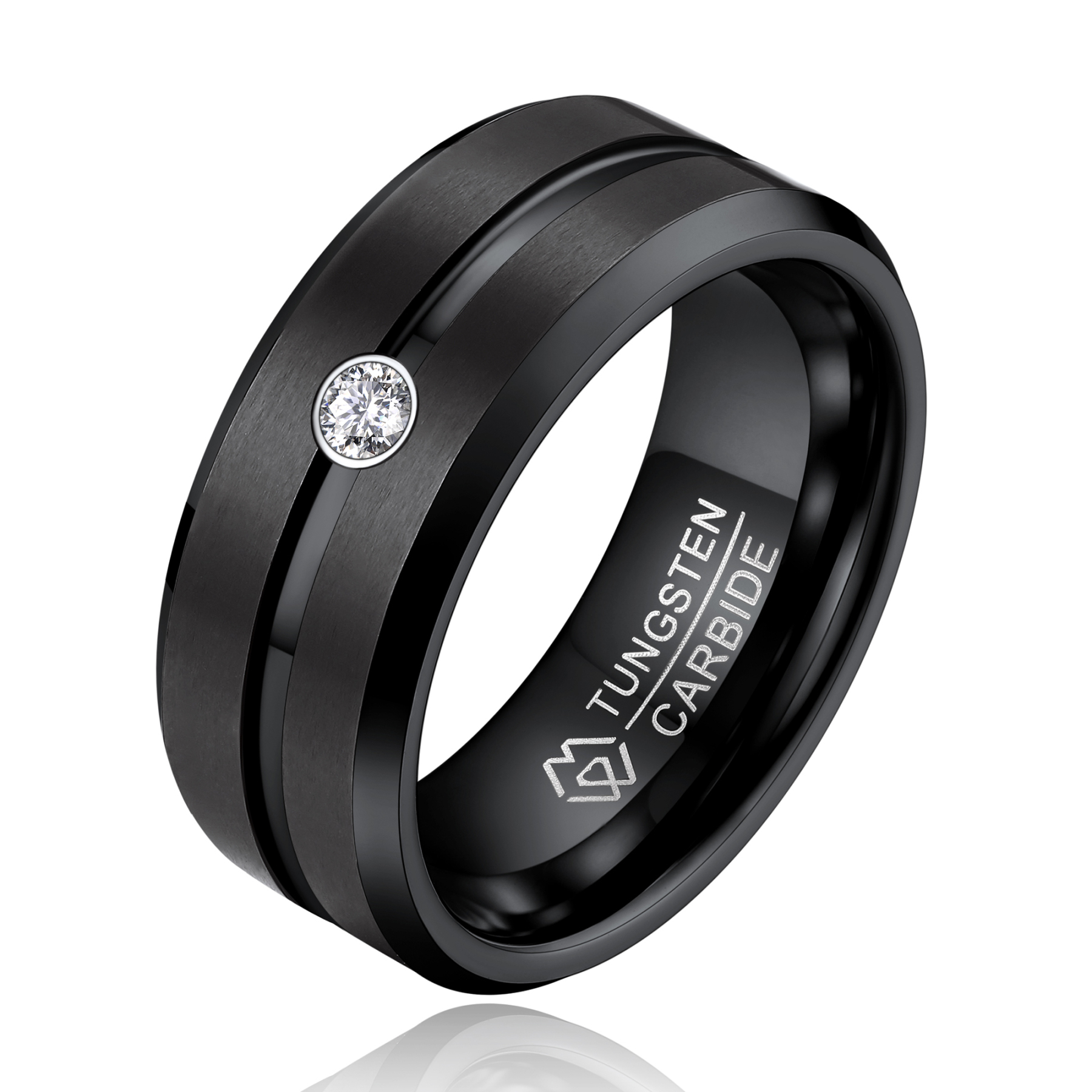 Tungsten Carbide Wedding Ring with Moissanite in Black Plated-02