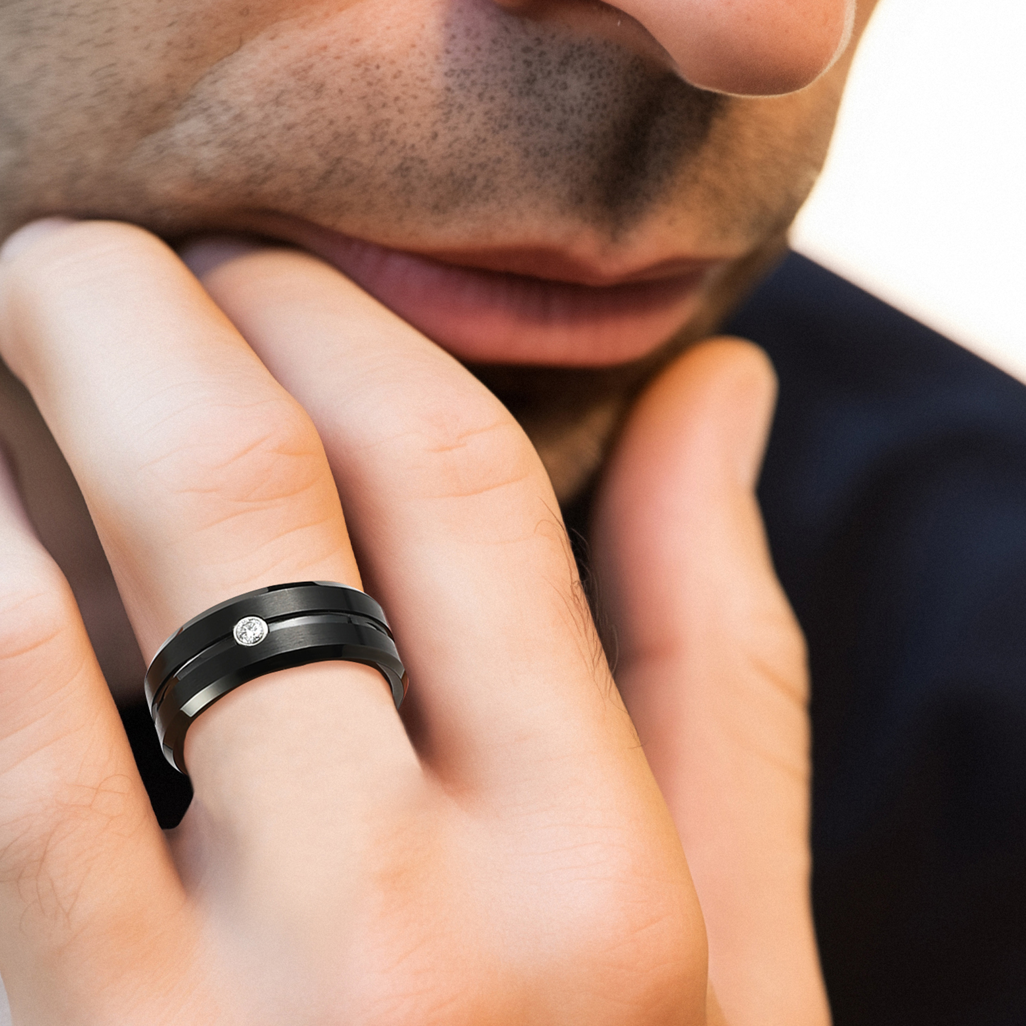 Tungsten Carbide Wedding Ring with Moissanite in Black Plated for Men-01