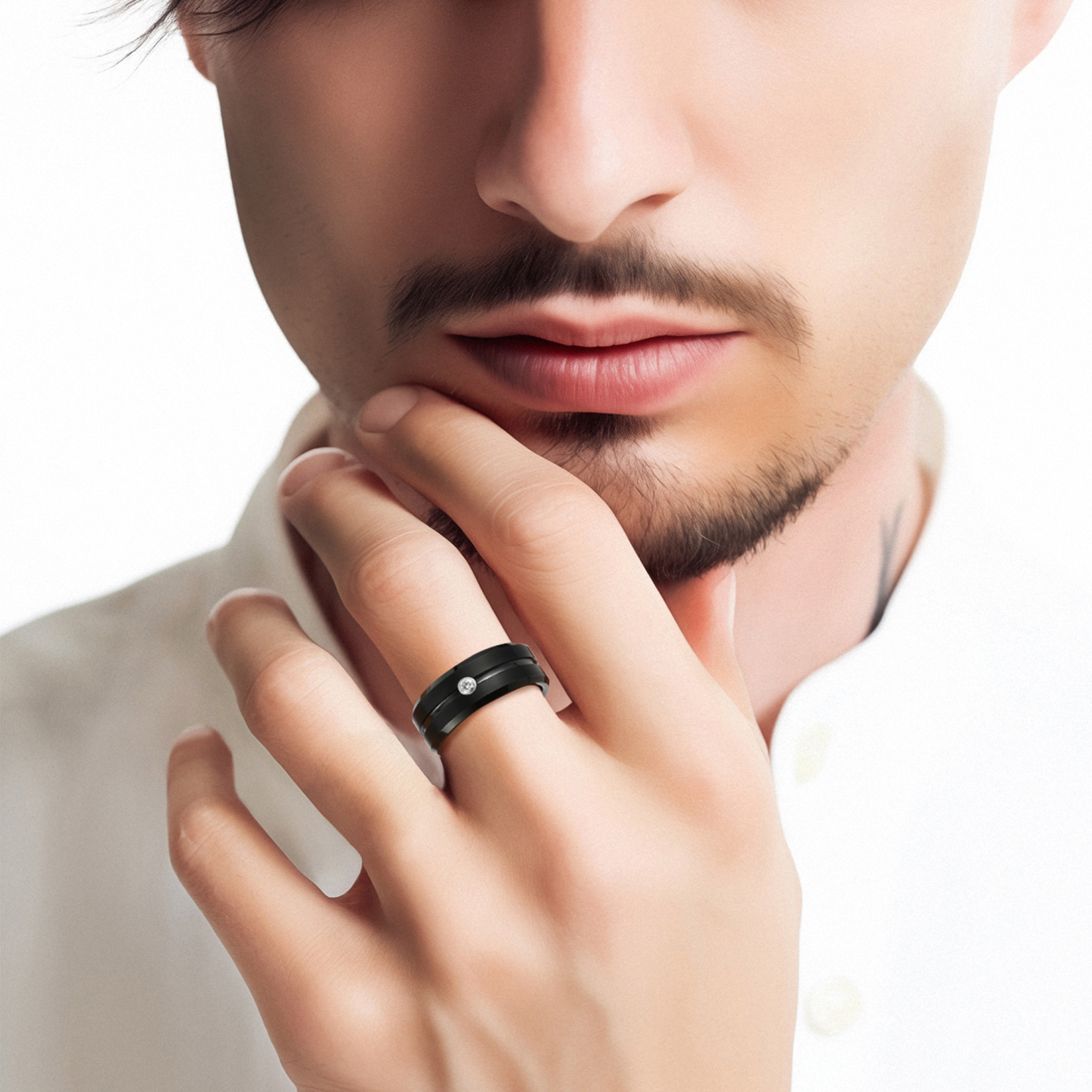 Tungsten Carbide Wedding Ring with Moissanite in Black Plated for Men-02