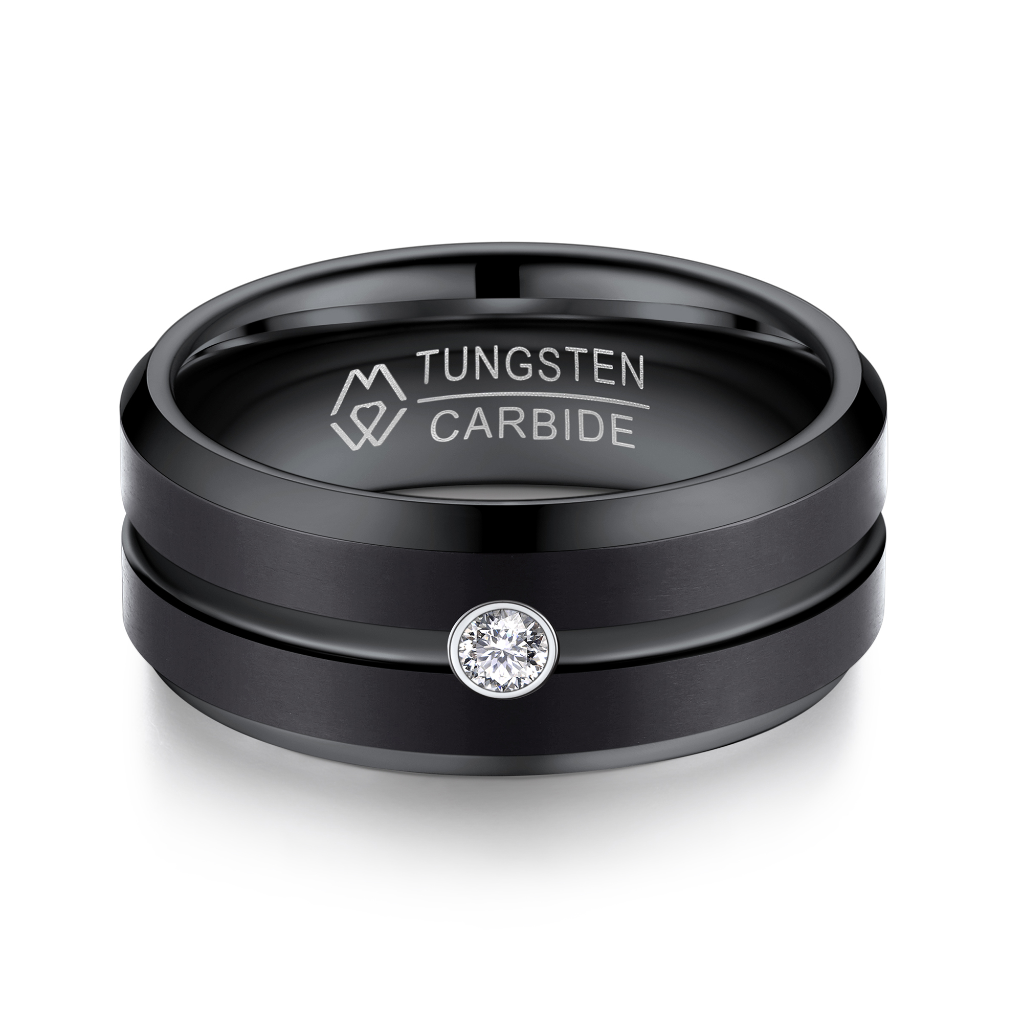 Tungsten Carbide Wedding Ring with Moissanite in Black Plated