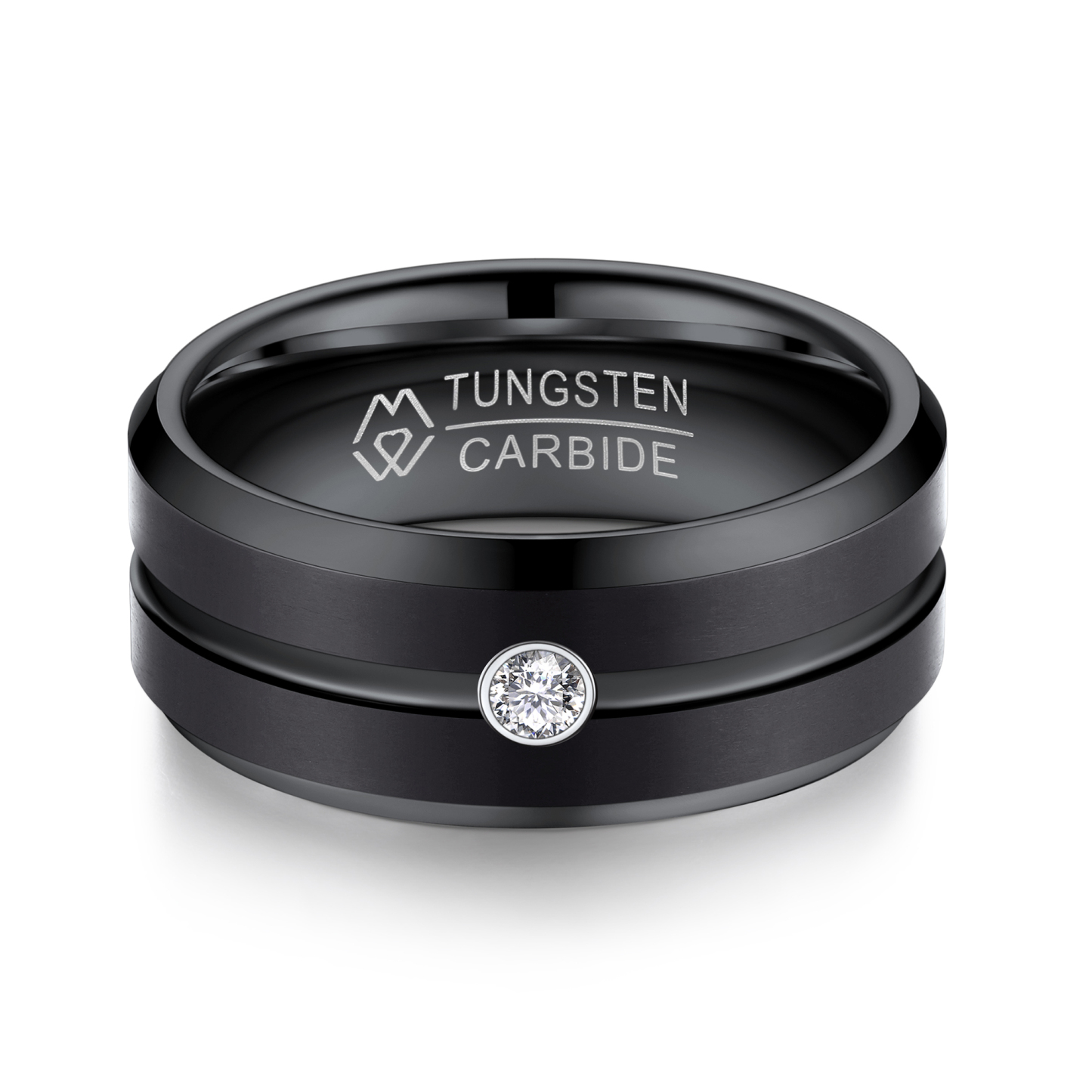 Tungsten Carbide Wedding Ring with Moissanite in Black Plated