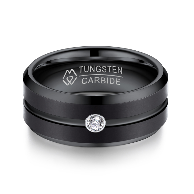 Tungsten Carbide Wedding Ring with Moissanite in Black Plated