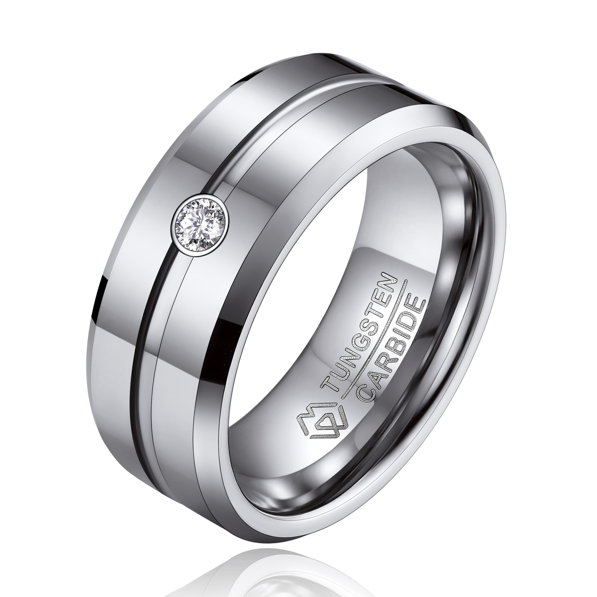 Tungsten Carbide Wedding Ring with Moissanite in White Gold-02