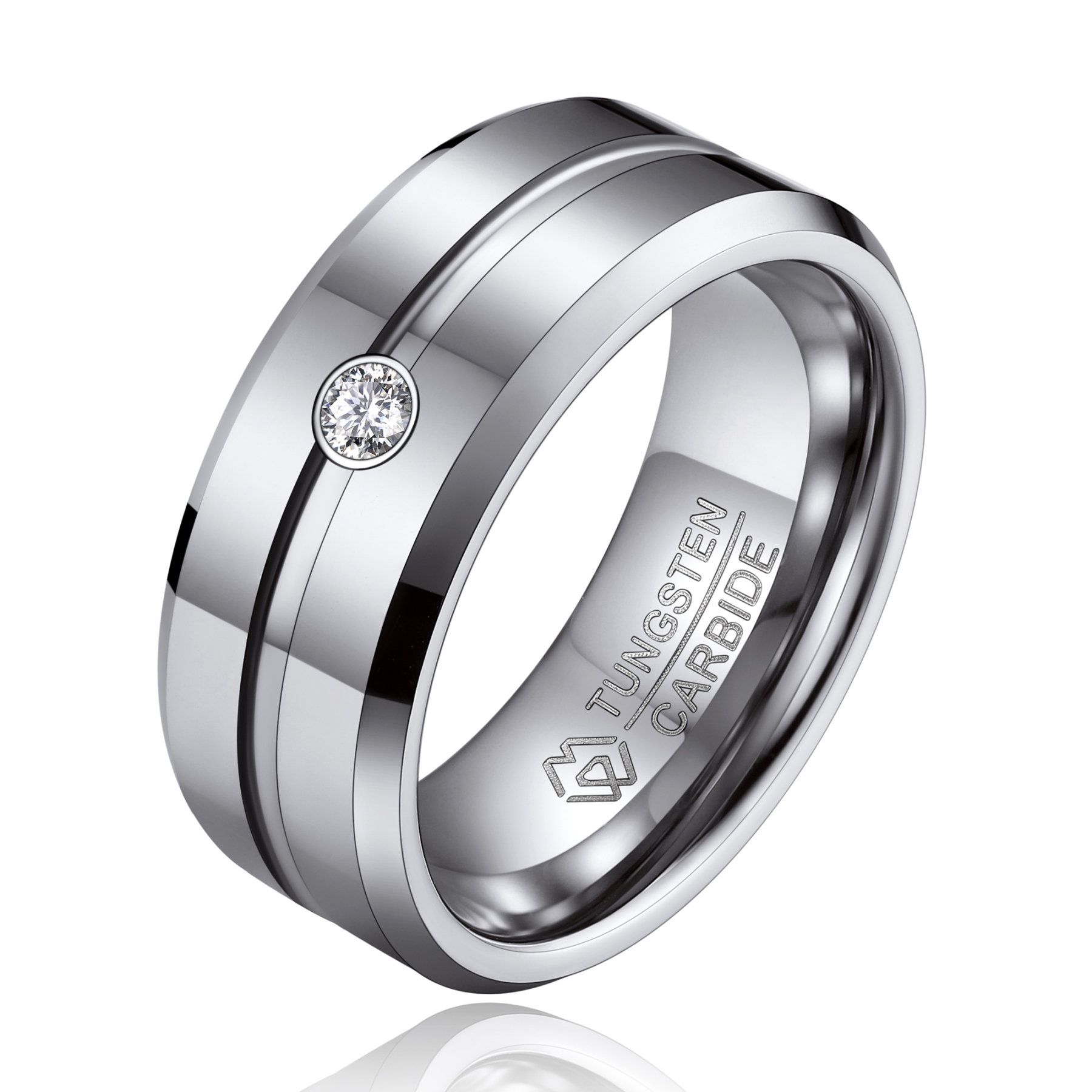 Tungsten Carbide Wedding Ring with Moissanite in White Gold-02