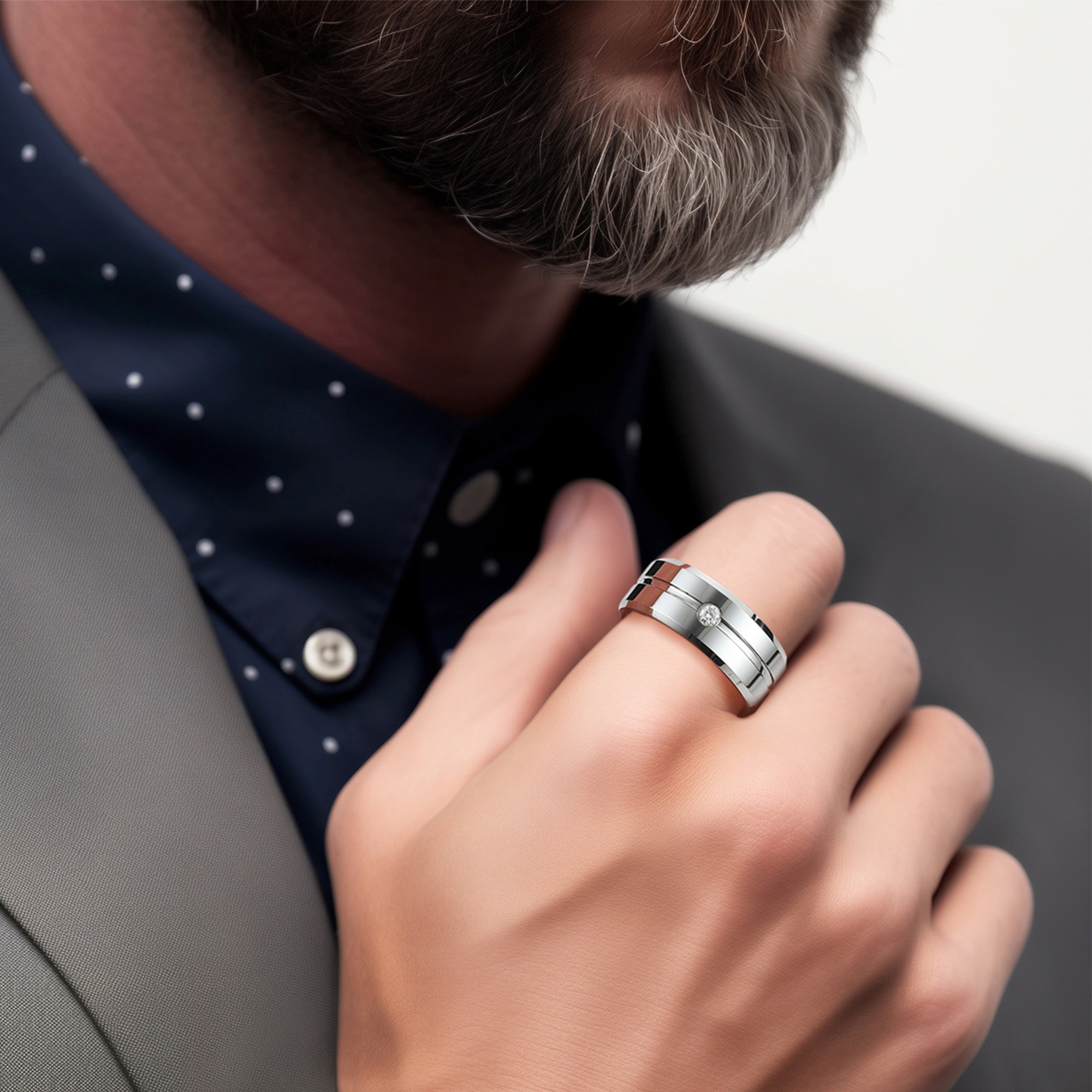 Tungsten Carbide Wedding Ring with Moissanite in White Gold for Men