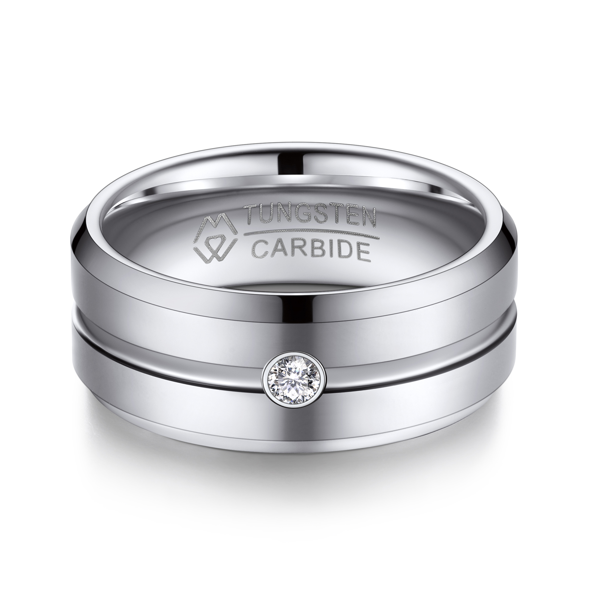 Tungsten Carbide Wedding Ring with Moissanite in White Gold