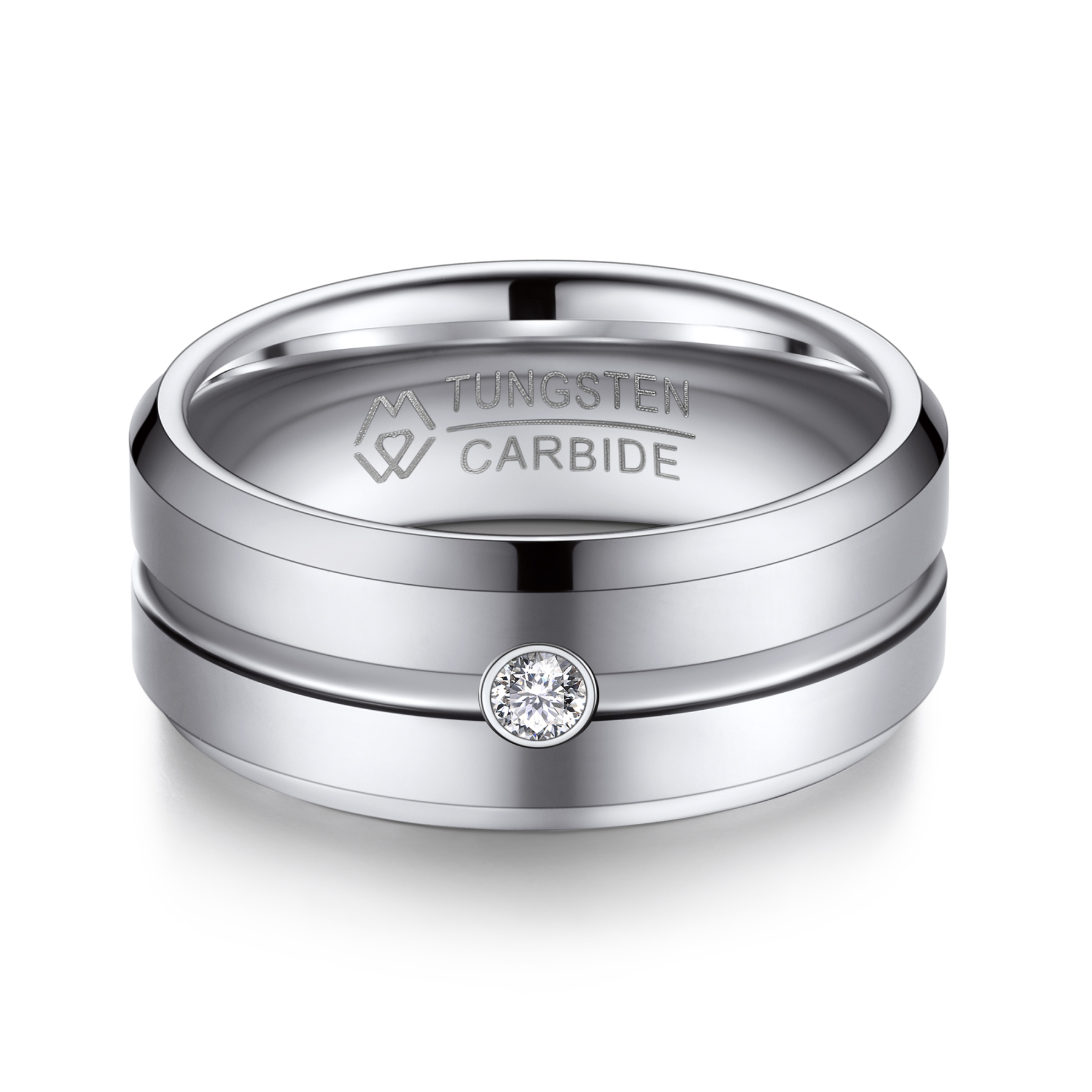 Tungsten Carbide Wedding Ring with Moissanite in White Gold