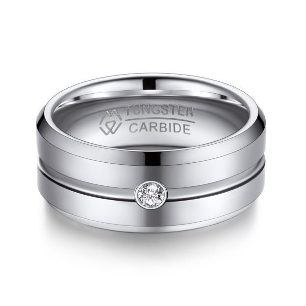 Tungsten Carbide Wedding Ring with Moissanite in White Gold