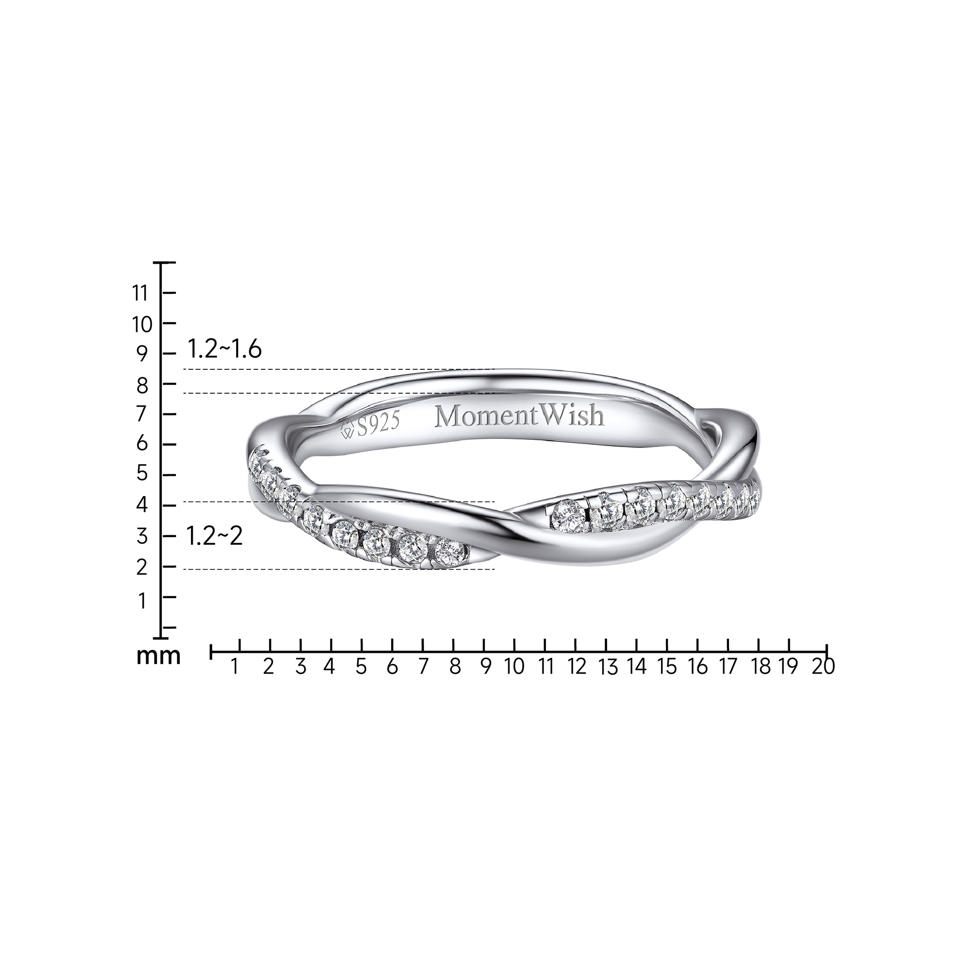 Twisted Vine Pavé Moissanite Eternity Wedding Ring in White Gold Details - Ring Size