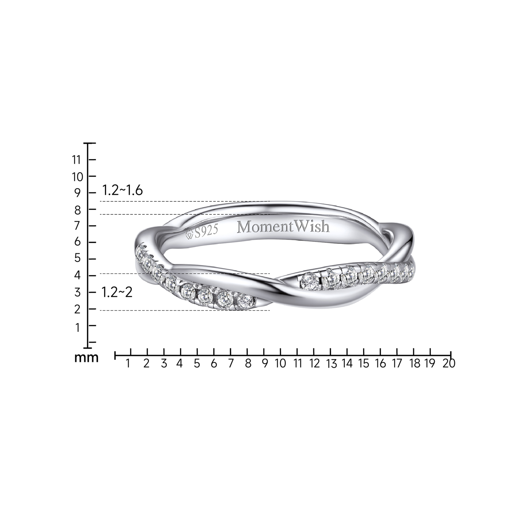 Twisted Vine Pavé Moissanite Eternity Wedding Ring in White Gold Details - Ring Size