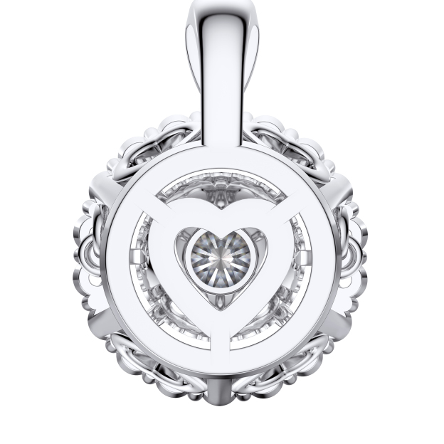(测试) 925 Sterling Silver Halo Round Pendant Moissanite Dancing Stone Necklace (1 Ct. VVS1)