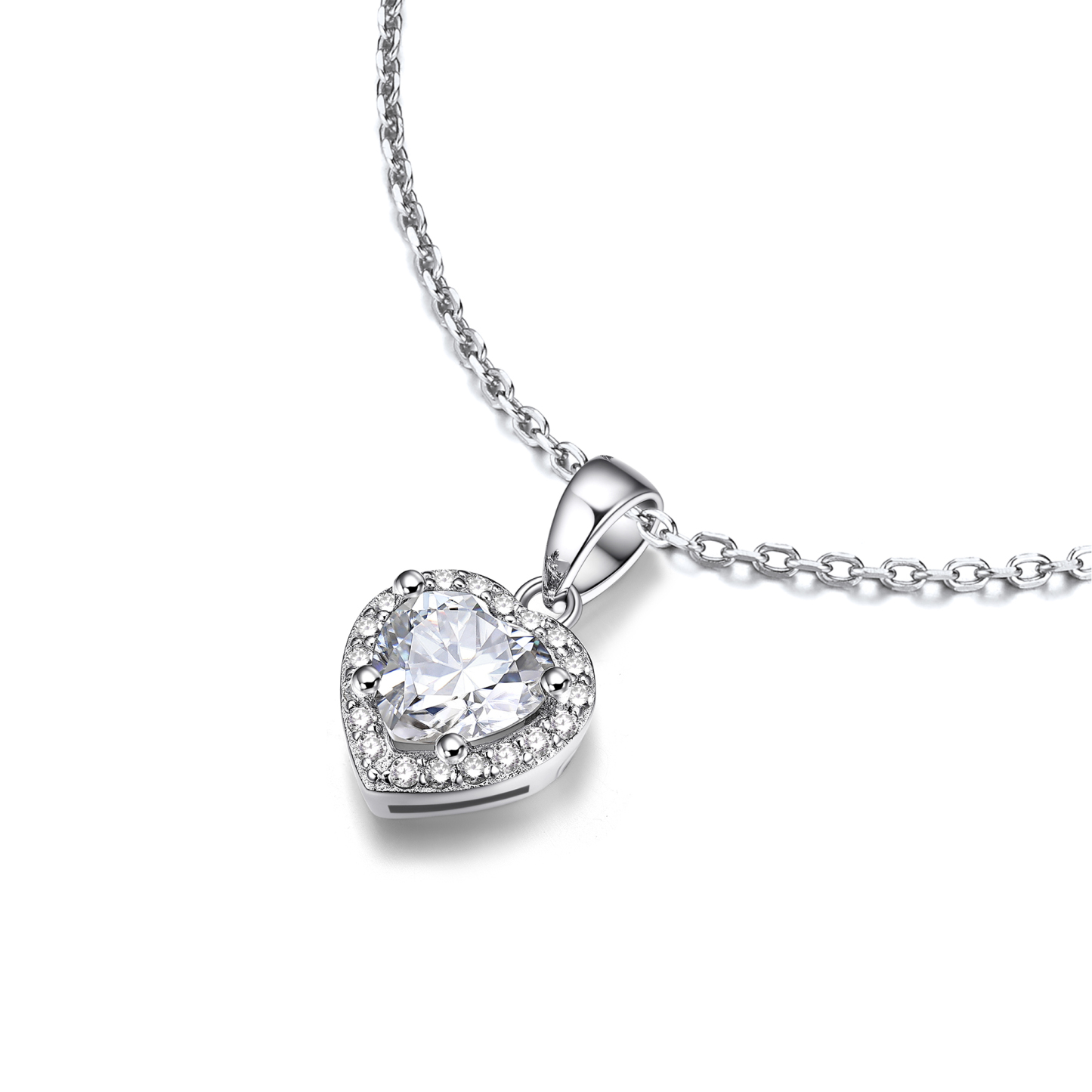 Halo Heart Cut Pendant Moissanite Necklace in White Gold (1 Ct. VVS1)