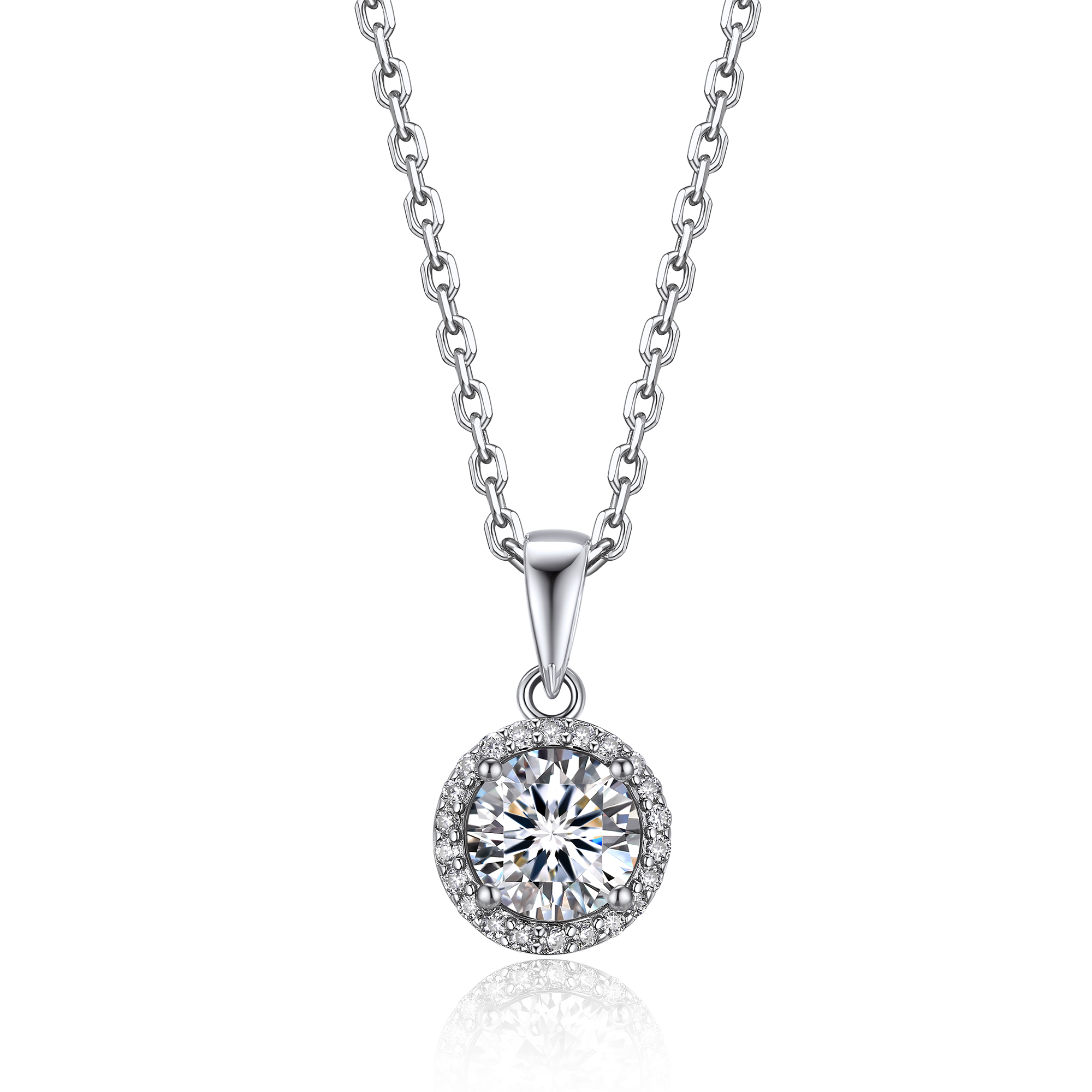Halo Round Pendant Moissanite Necklace in White Gold (1 Ct. VVS1)