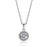 Moissanite Halo Round Cut Necklace for Women in White Gold (1 Ct. VVS1)