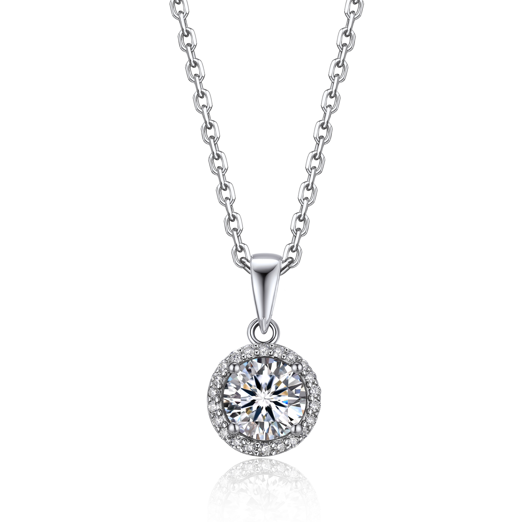 Halo Round Pendant Moissanite Necklace in White Gold (1 Ct. VVS1)