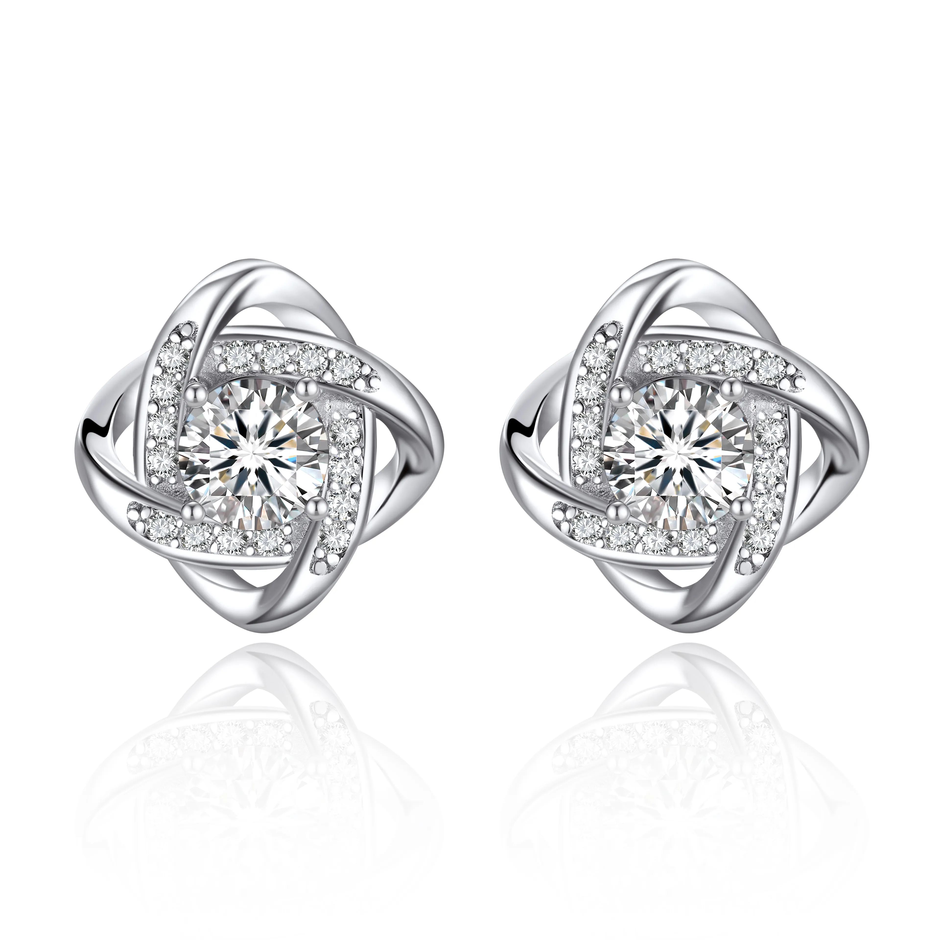 Love Knot Stud Moissanite Earrings in White Gold (1/2 Ct. VVS1)