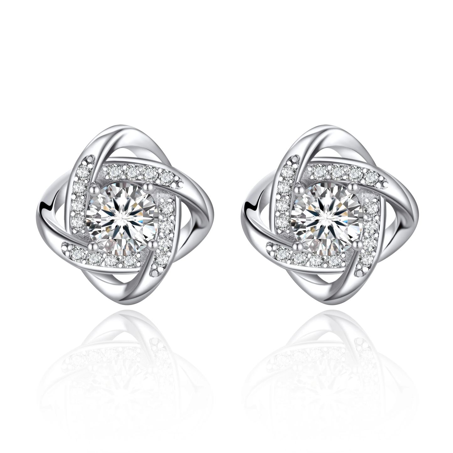 Love Knot Stud Moissanite Earrings in White Gold (1/2 Ct. VVS1)