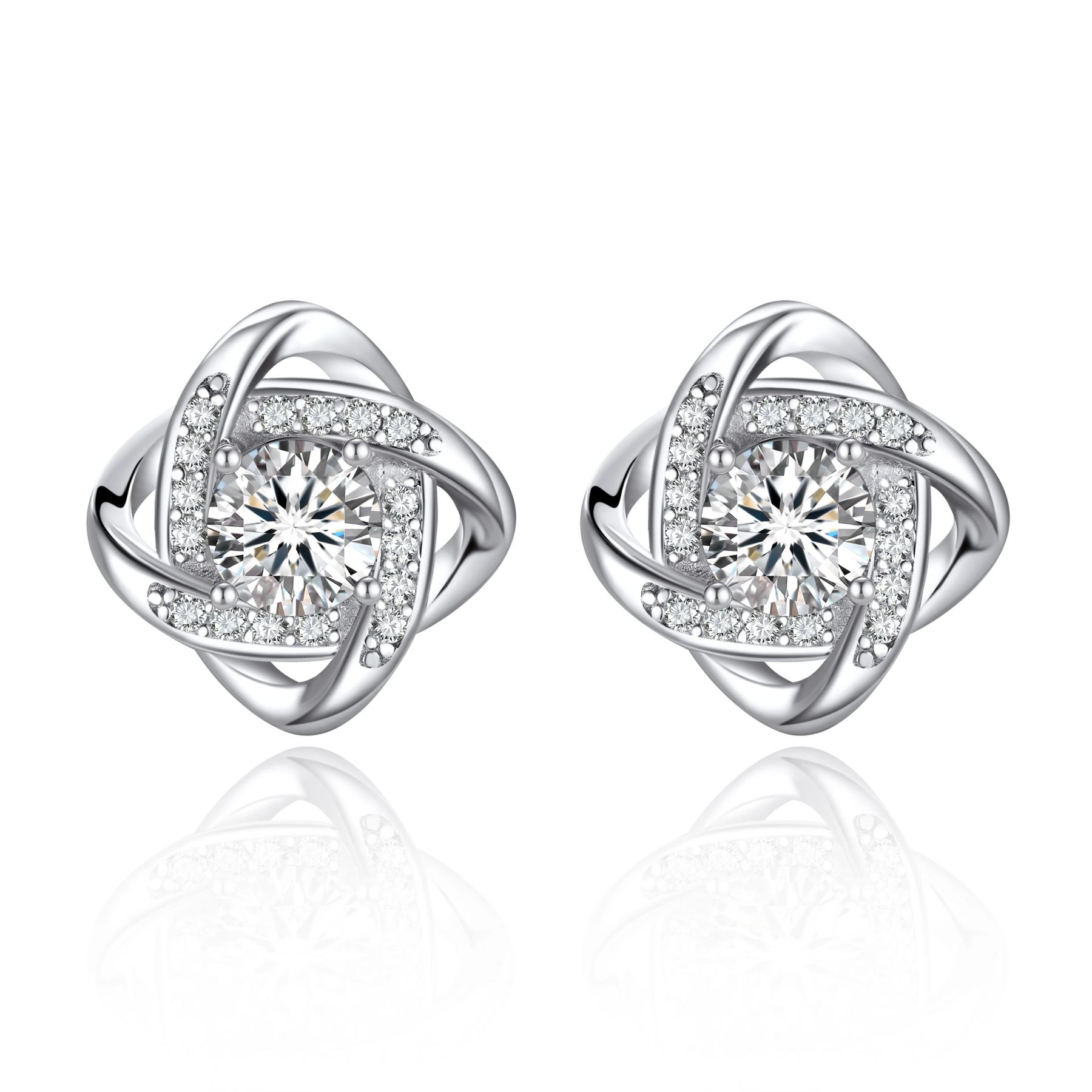 Love Knot Stud Moissanite Earrings in White Gold (1/2 Ct. VVS1)