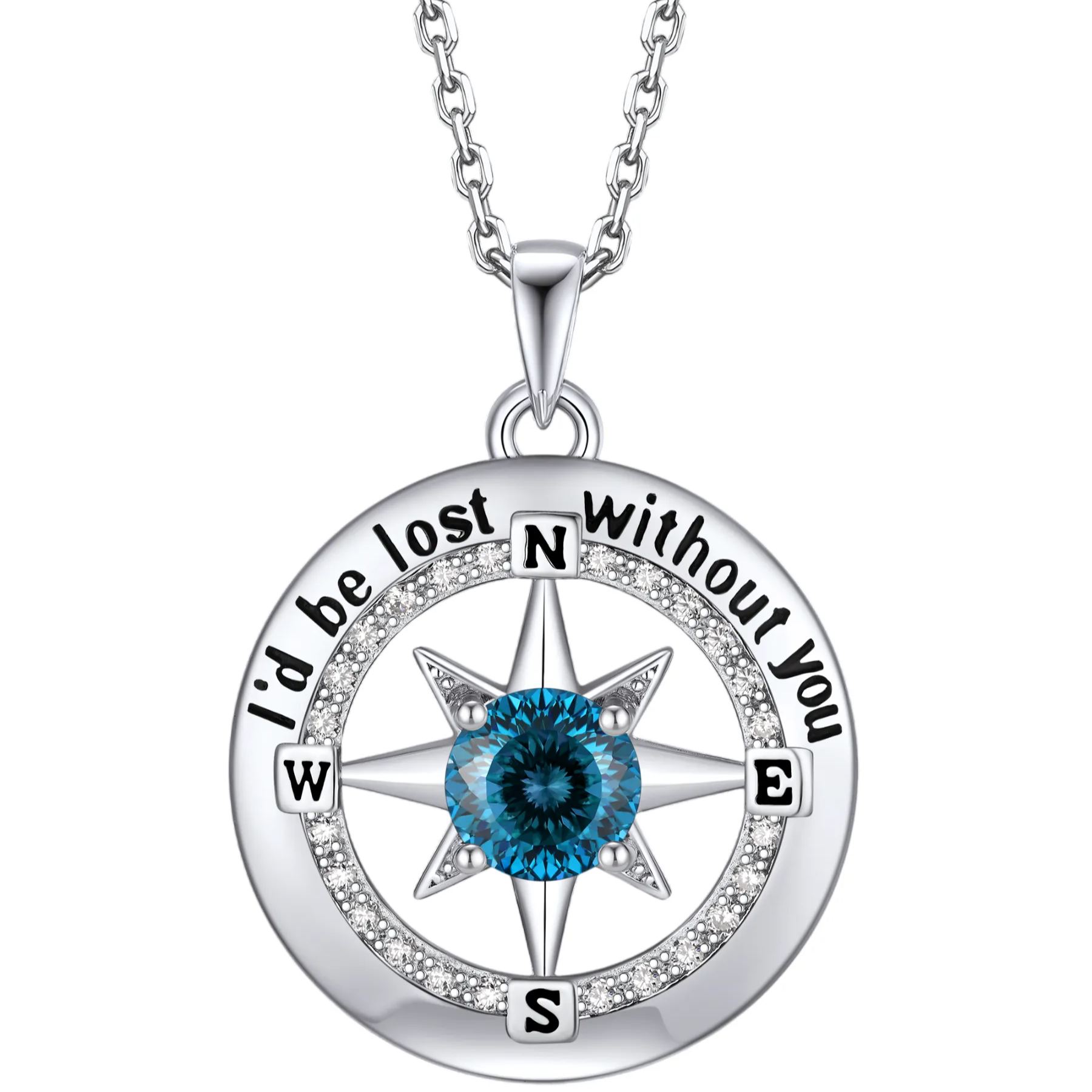 Compass Moissanite Birthstone Pendant Necklace In S925 Silver - December-Poseidon's Realm