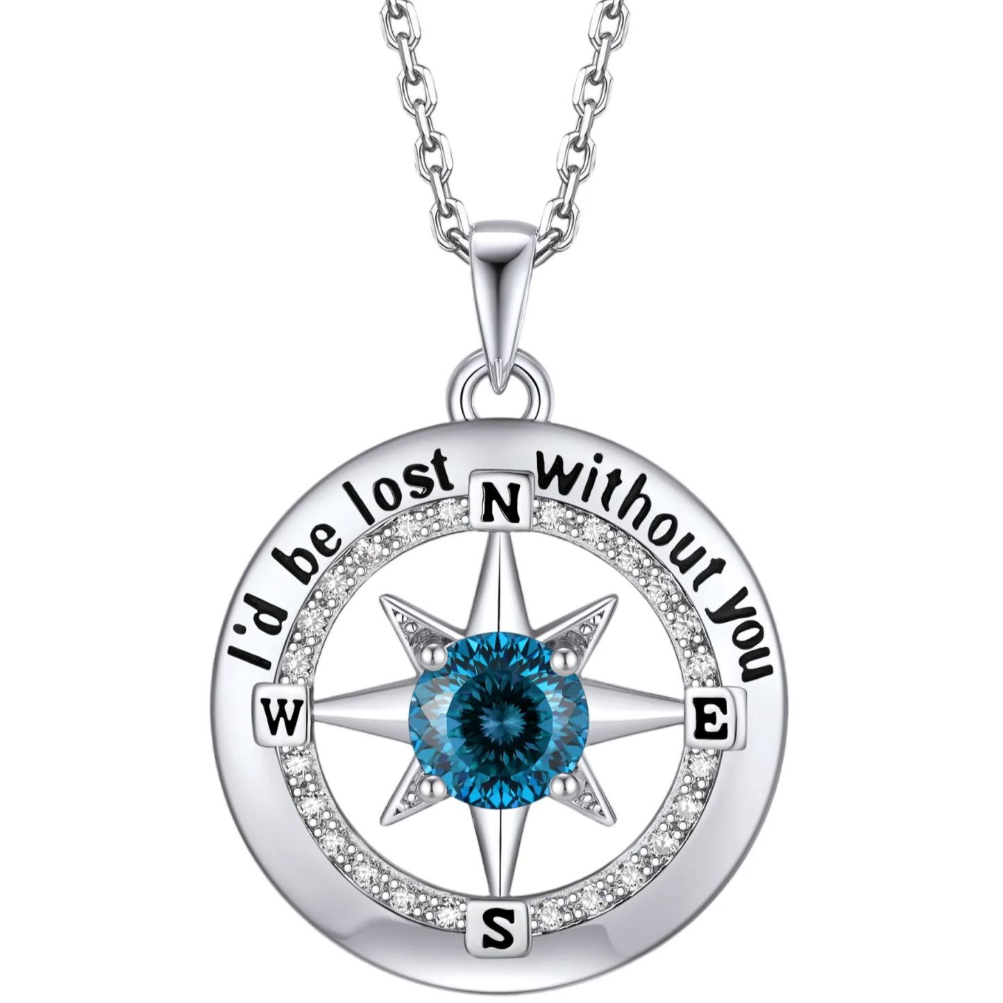 Compass Moissanite Birthstone Pendant Necklace In S925 Silver - December-Poseidon's Realm