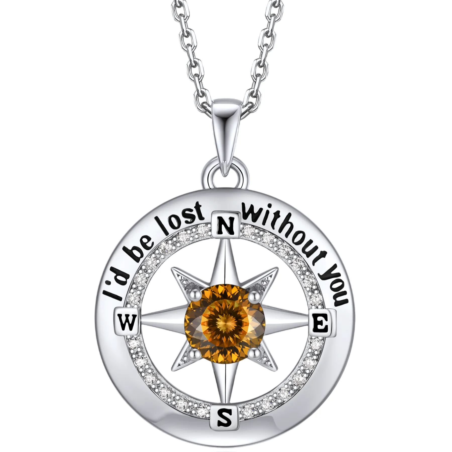 Compass Moissanite Birthstone Pendant Necklace In S925 Silver - November-Golden Imperial