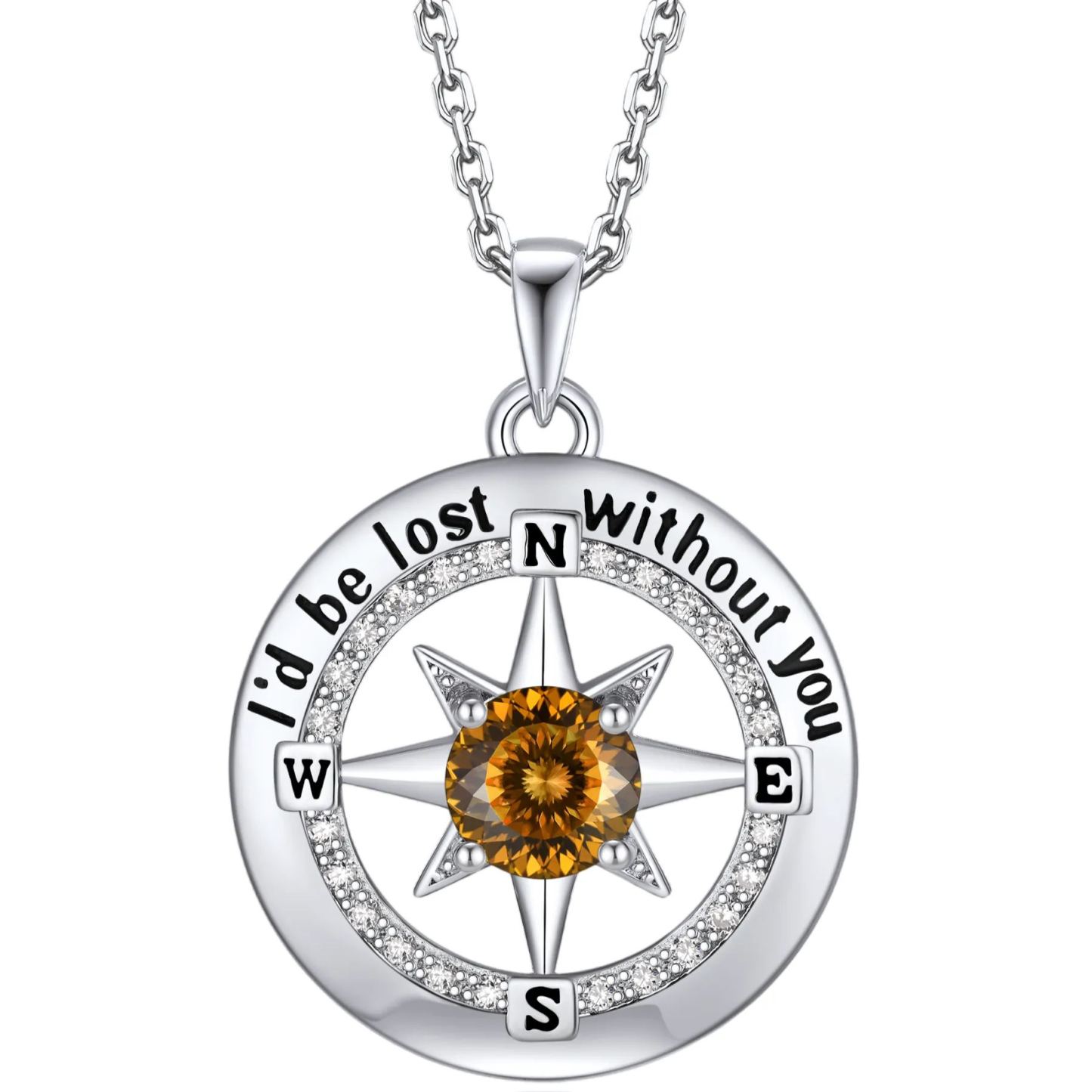 Compass Moissanite Birthstone Pendant Necklace In S925 Silver - November-Golden Imperial