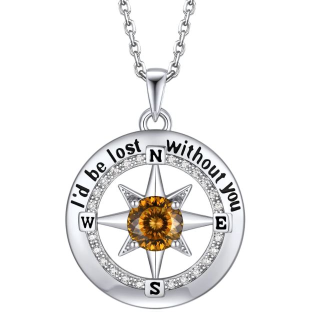 Compass Moissanite Birthstone Pendant Necklace In S925 Silver - November-Golden Imperial