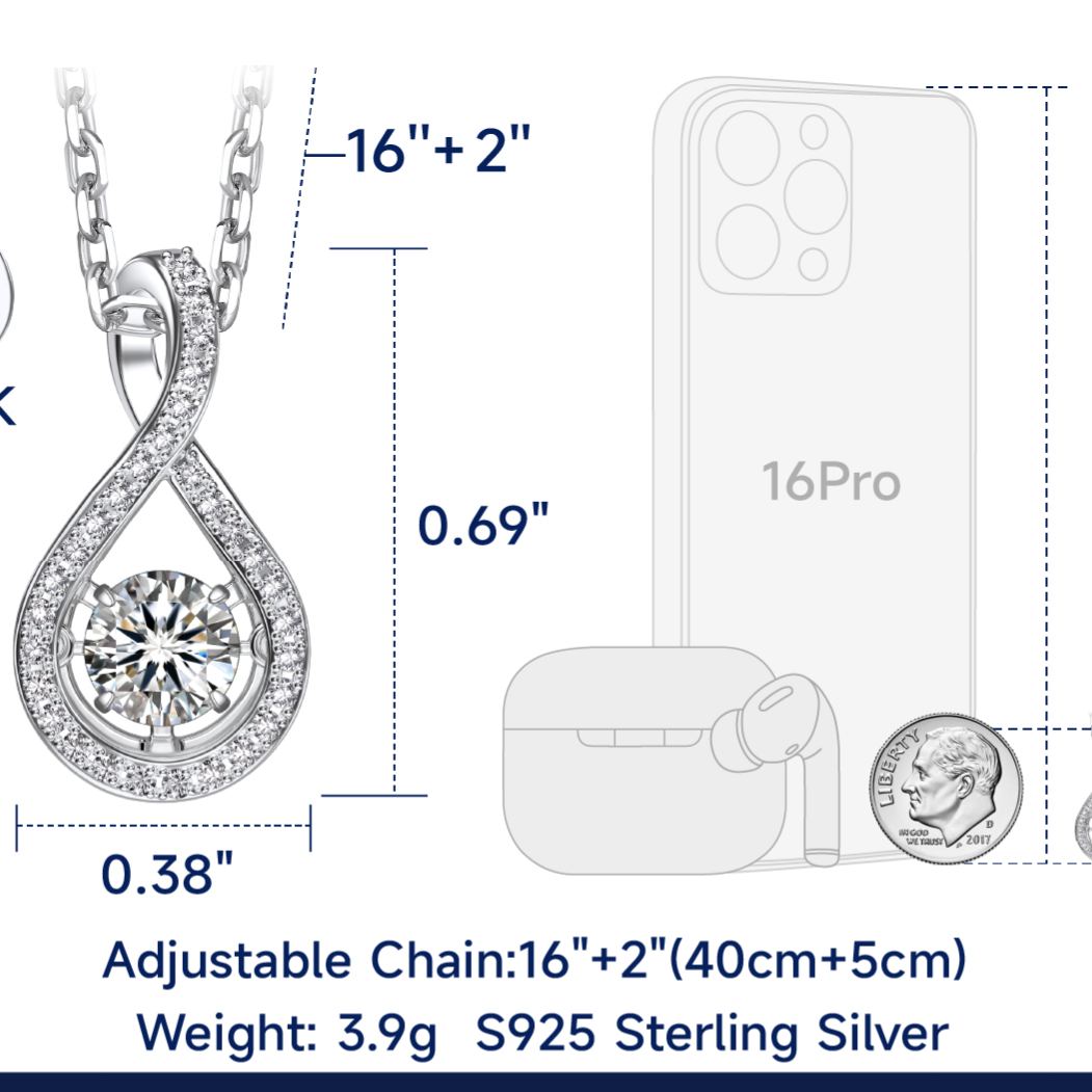  0.5ct Moissanite Infinity Pendant Dancing Stone Necklace Sterling silver for Her