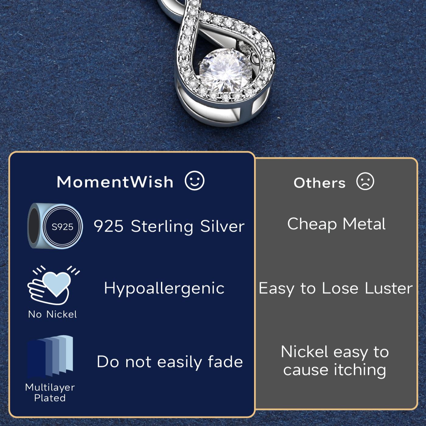  0.5ct Moissanite Infinity Pendant Dancing Stone Necklace Sterling silver for Her
