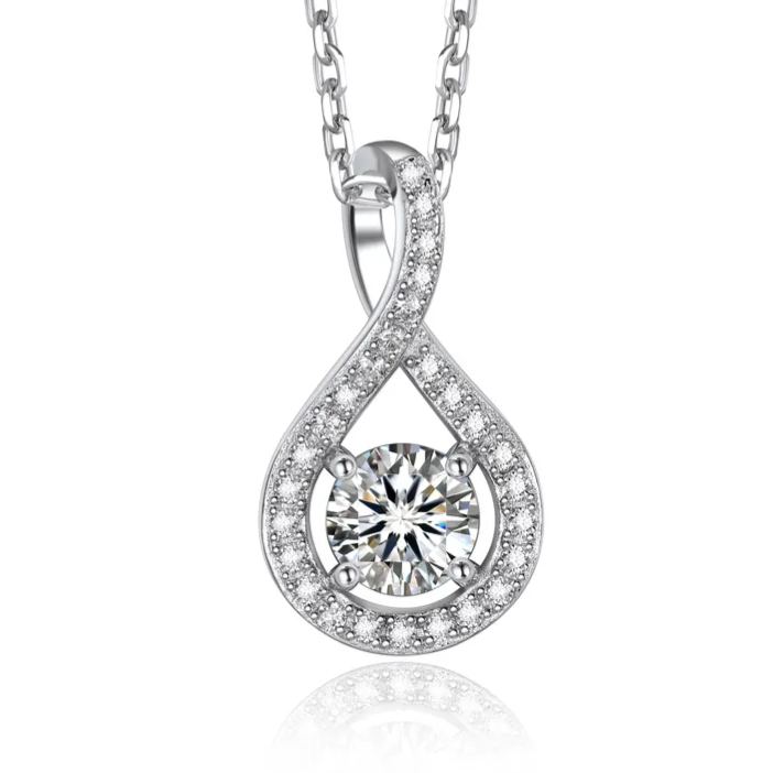 0.5ct Moissanite Infinity Pendant Sterling silver Necklace Chain for Her
