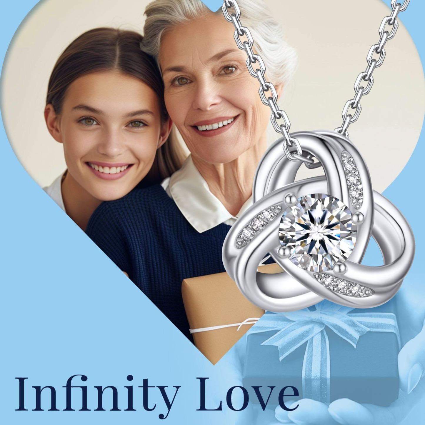 Infinity Love Knot Moissanite Necklace for Women Mom Birthday Gift