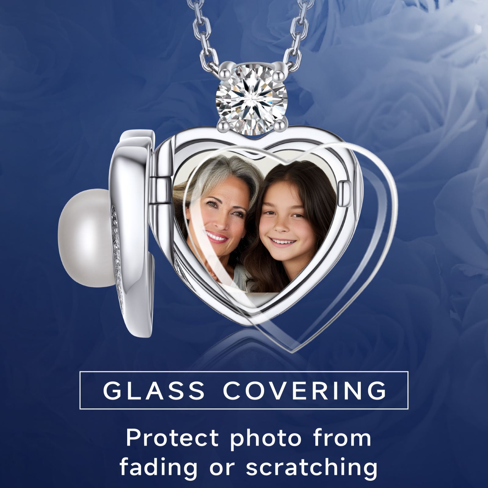 Sterling Silver Moissanite Heart Locket Pearl Necklace Christmas Gift For Her