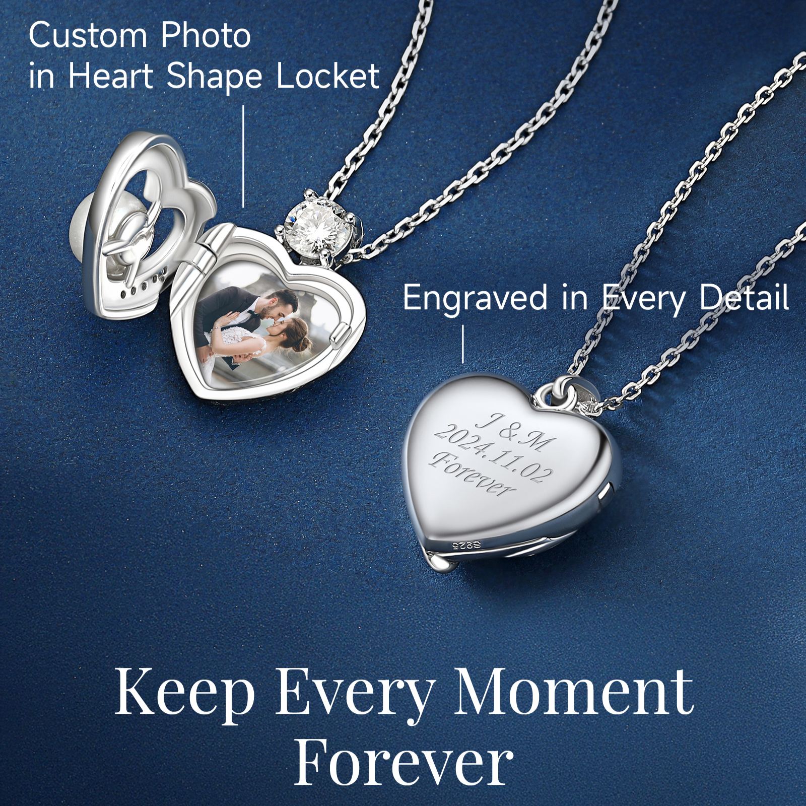 Sterling Silver Moissanite Heart Locket Pearl Necklace Christmas Gift For Her