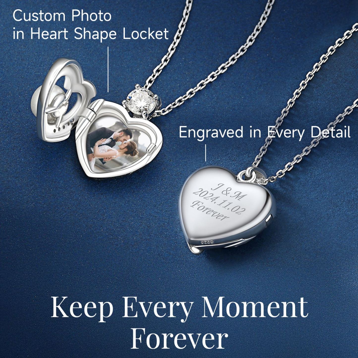 Sterling Silver Moissanite Heart Locket Pearl Necklace Christmas Gift For Her