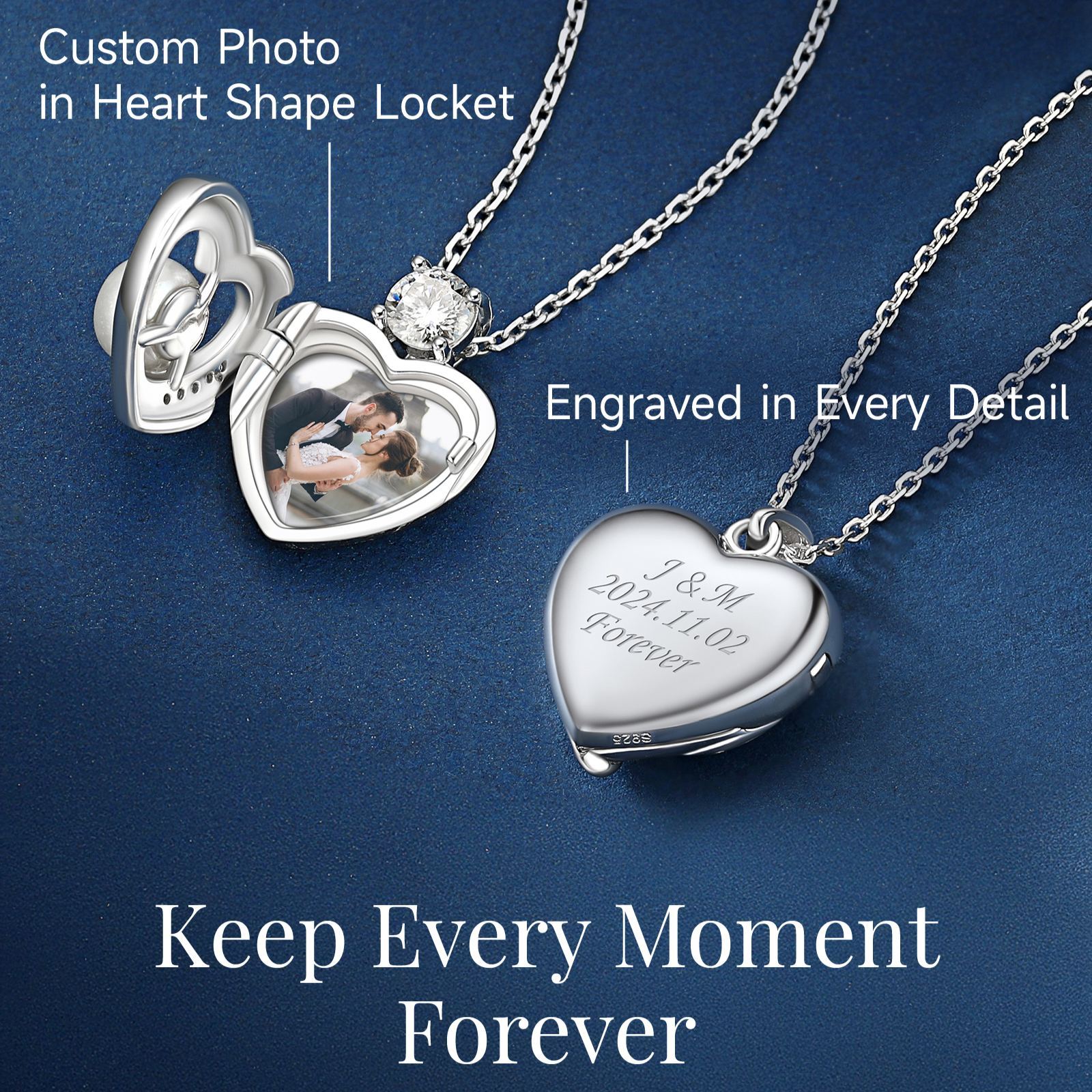 Sterling Silver Moissanite Heart Locket Pearl Necklace Christmas Gift For Her