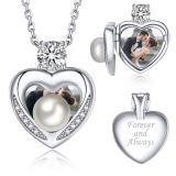 Sterling Silver Moissanite Heart Locket Pearl Necklace Christmas Gift For Her