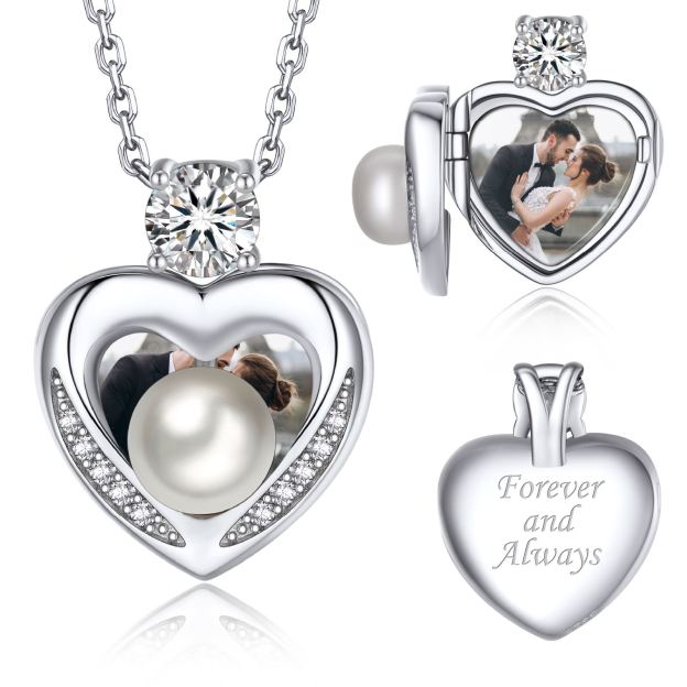 Sterling Silver Moissanite Heart Locket Pearl Necklace Christmas Gift For Her