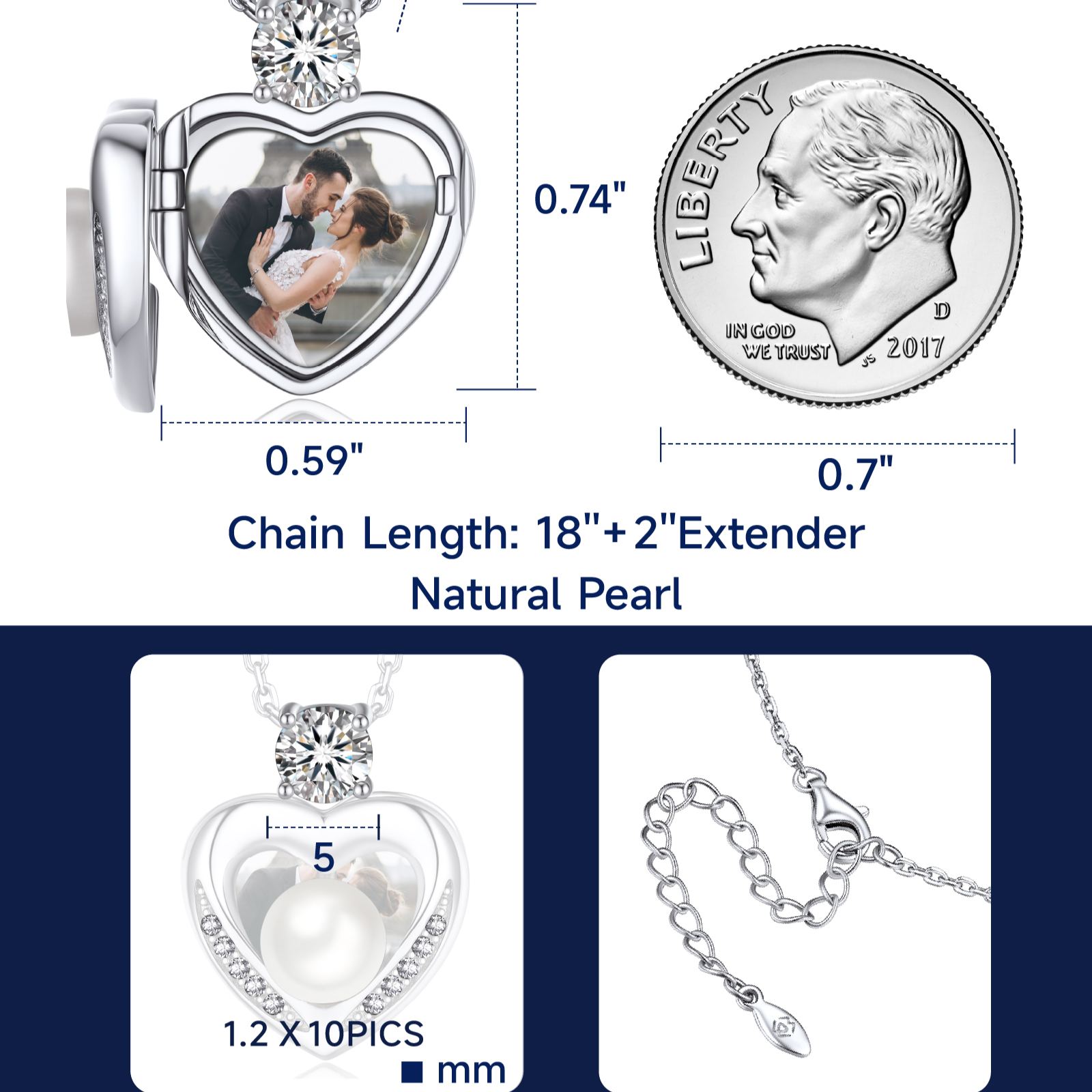Sterling Silver Moissanite Heart Locket Pearl Necklace Christmas Gift For Her