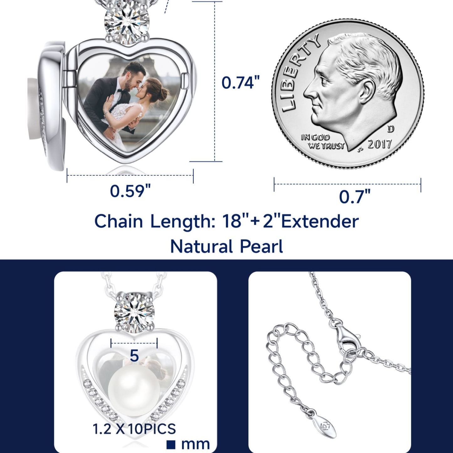 Sterling Silver Moissanite Heart Locket Pearl Necklace Christmas Gift For Her