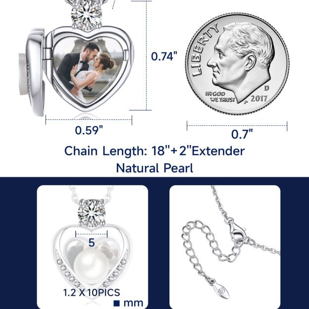 Sterling Silver Moissanite Heart Locket Pearl Necklace Christmas Gift For Her