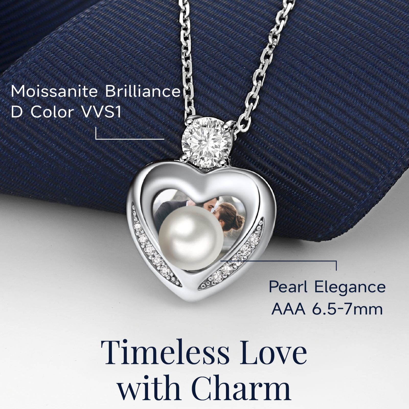 Sterling Silver Moissanite Heart Locket Pearl Necklace Christmas Gift For Her