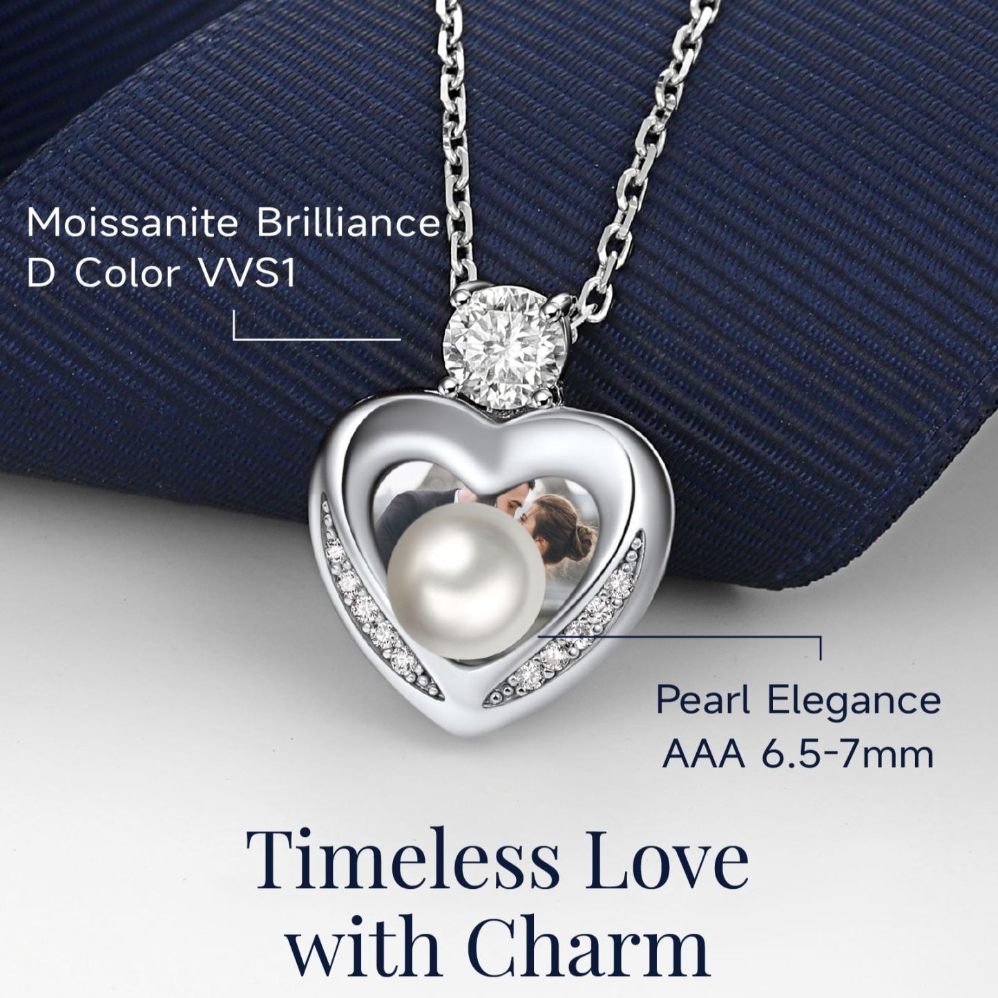 Sterling Silver Moissanite Heart Locket Pearl Necklace Christmas Gift For Her