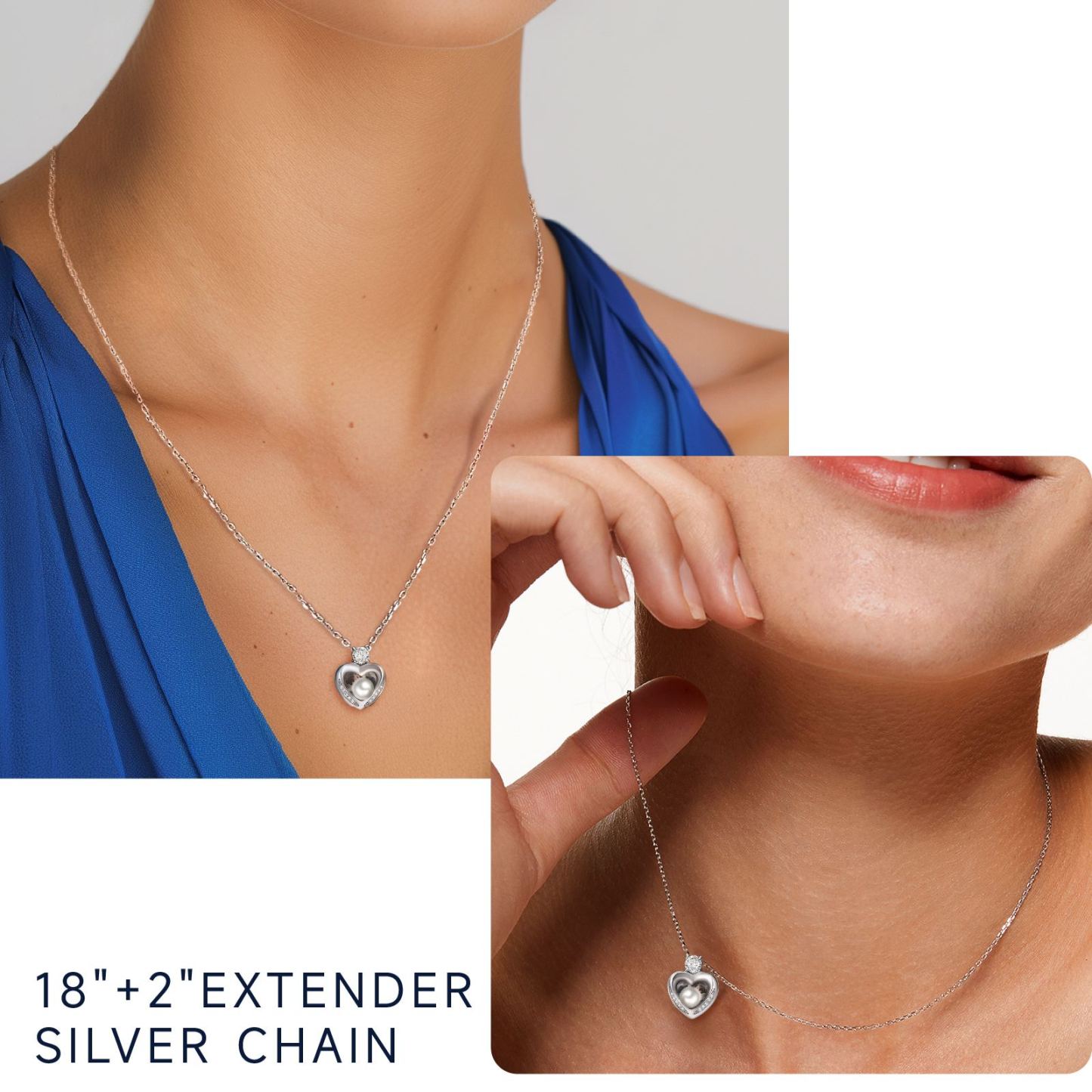 Sterling Silver Moissanite Heart Locket Pearl Necklace Christmas Gift For Her