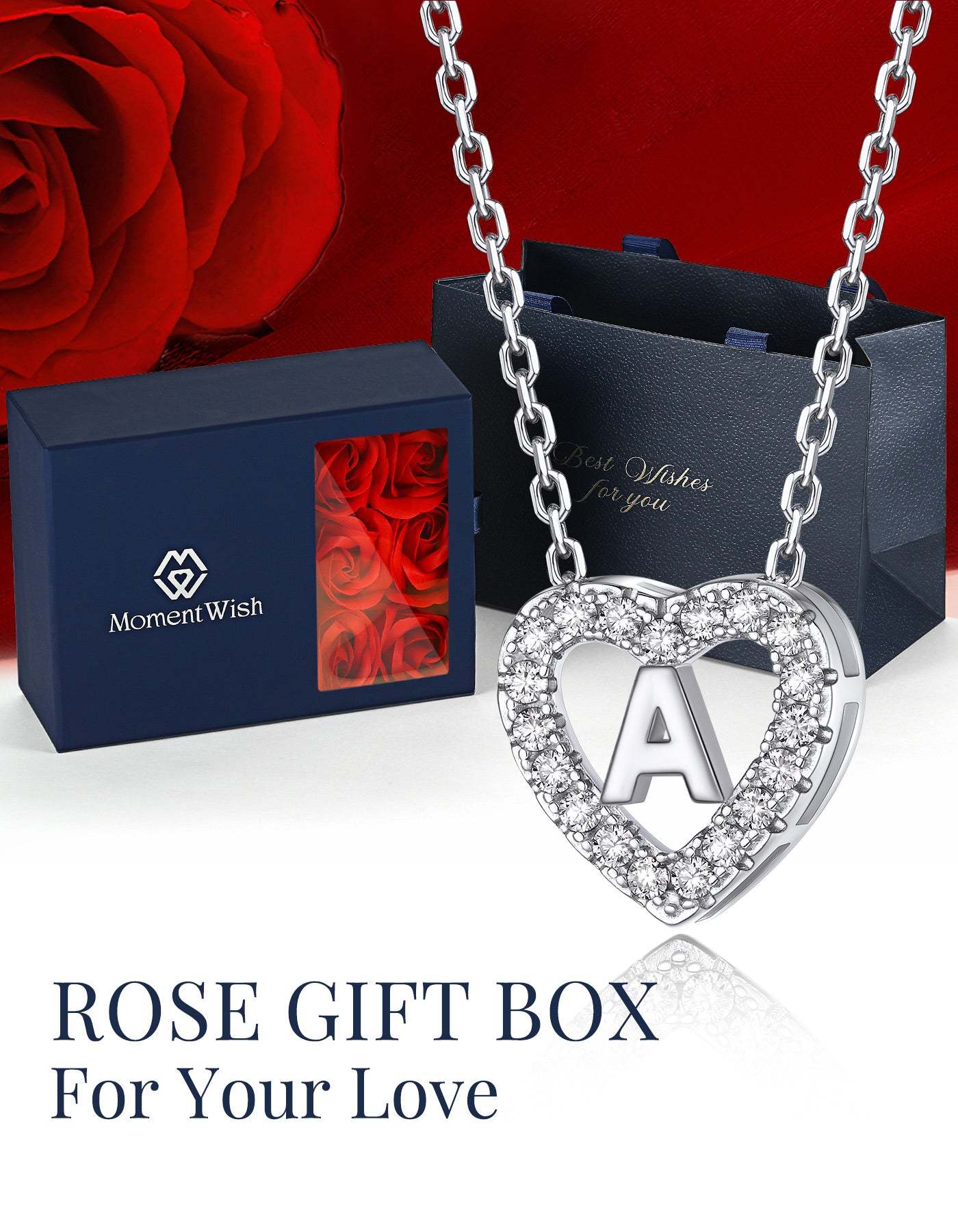 Heart Initial Necklace with Moissantie For Women in Silver