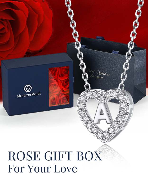 Heart Initial Necklace with Moissantie For Women in Silver