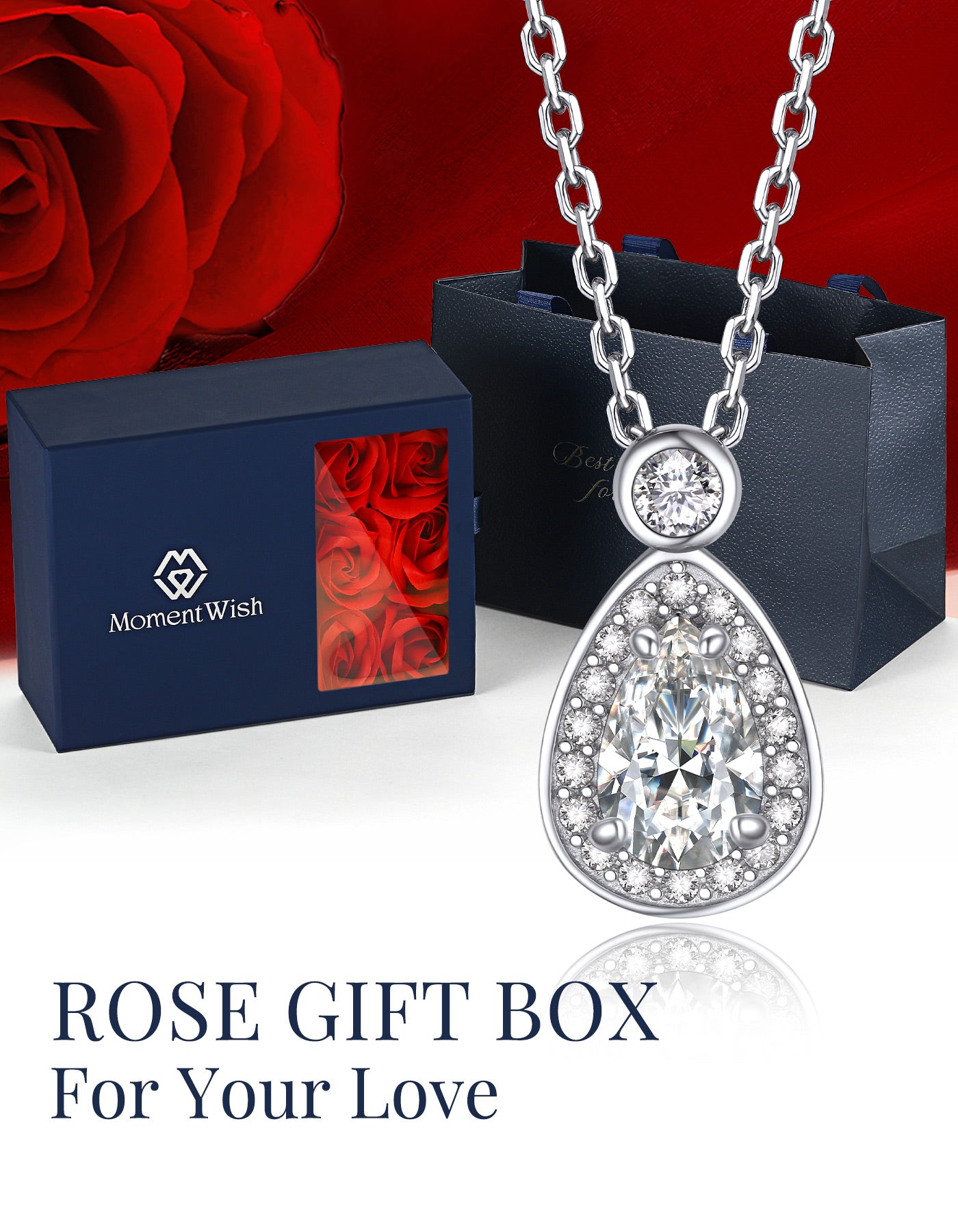 MomentWish Halo Teardrop Moissanite Necklace For Women