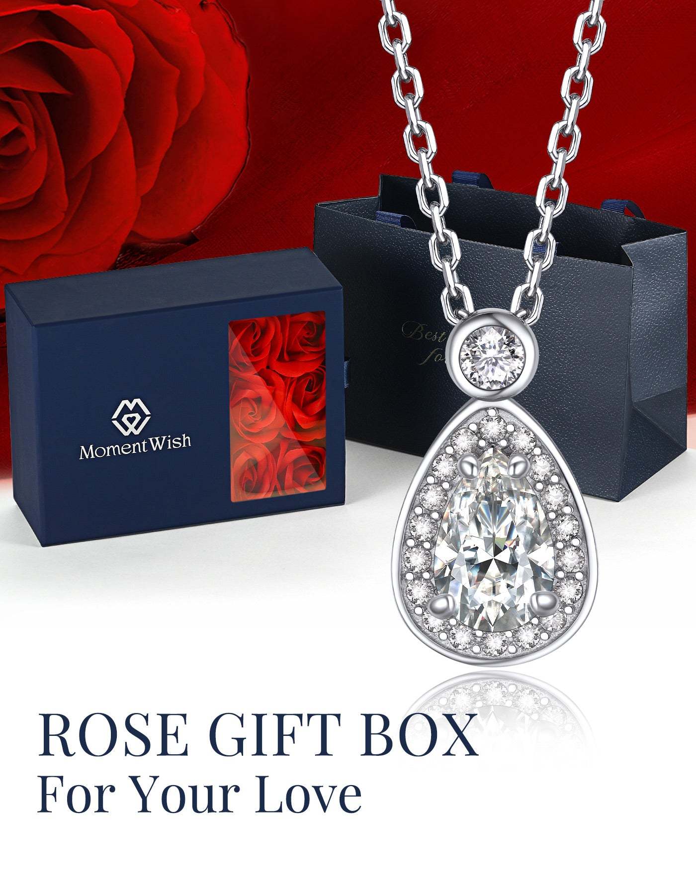 MomentWish Halo Teardrop Moissanite Necklace For Women